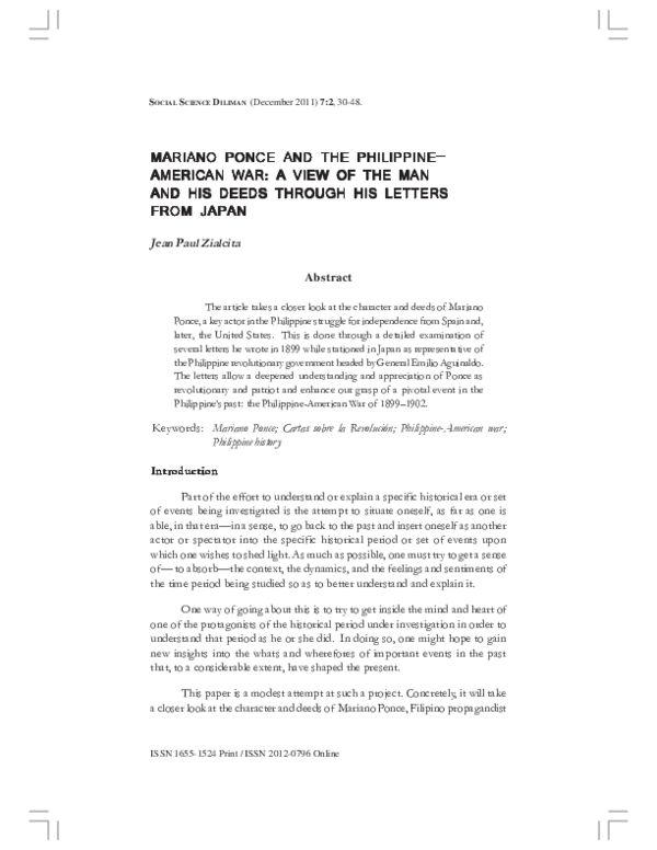 (PDF) Mariano Ponce and the Philippine–American War: A View of the Man ...