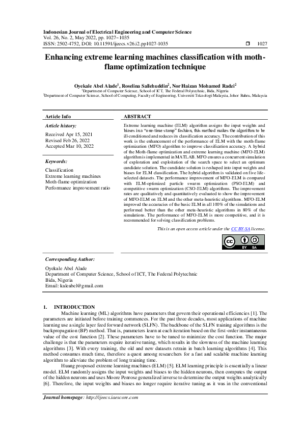 (PDF) Enhancing extreme learning machines classification with mothflame ...