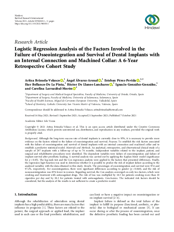 (PDF) Logistic Regression Analysis of the Factors Involved in the ...