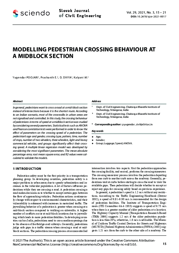 (PDF) Modelling Pedestrian Crossing Behaviour at a Midblock Section e.prashanth e.prashanth
