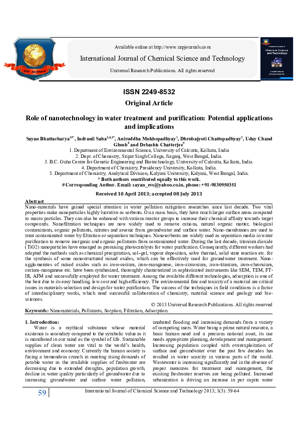 (PDF) Role of nanotechnology in water treatment and purification ...