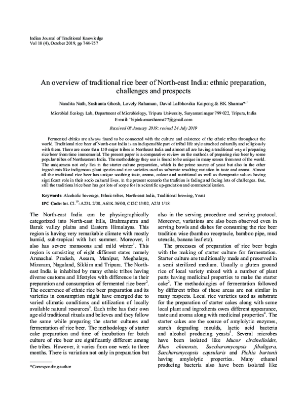 (PDF) An overview of traditional rice beer of North-east India: ethnic ...