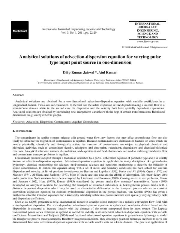 (PDF) Analytical solutions of the advection-dispersion equation for ...
