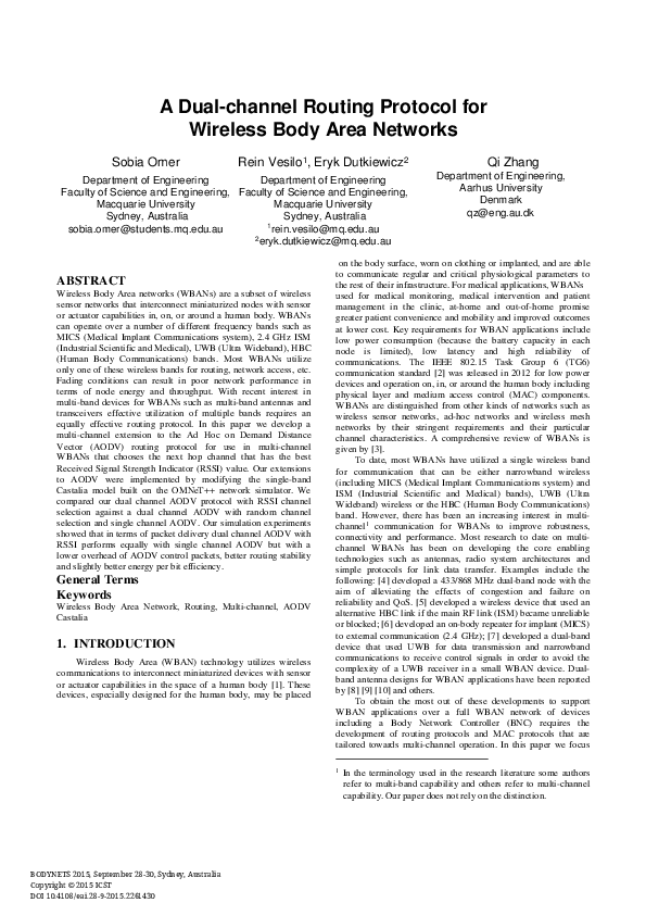 (PDF) A Dual-channel Routing Protocol for Wireless Body Area Networks
