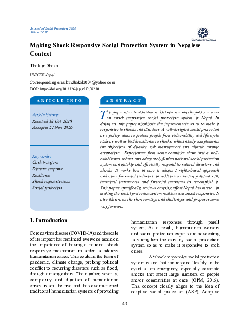 (PDF) Making Shock Responsive Social Protection System in Nepalese Context