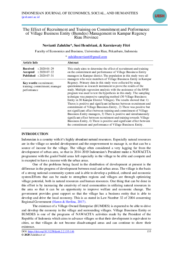 (PDF) The Effect of Recruitment and Training on Commitment and ...