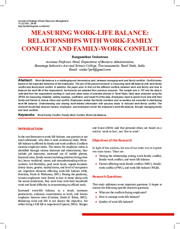 (PDF) Measuring WorkLife Balance Relationships with WorkFamily