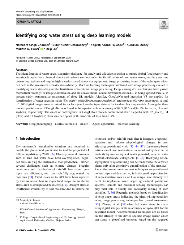 (PDF) Identifying crop water stress using deep learning models