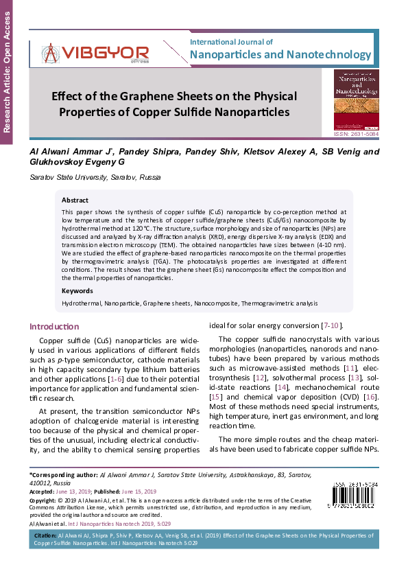 (PDF) Effect of the Graphene Sheets on the Physical Properties of