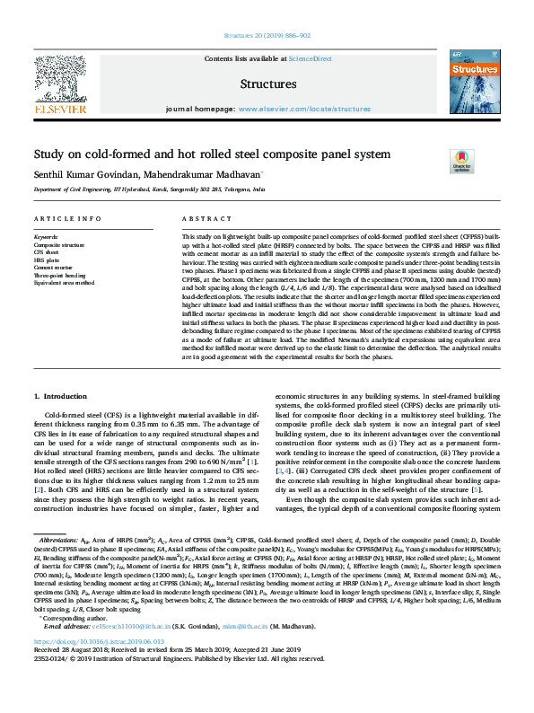 (PDF) Study on cold-formed and hot rolled steel composite panel system
