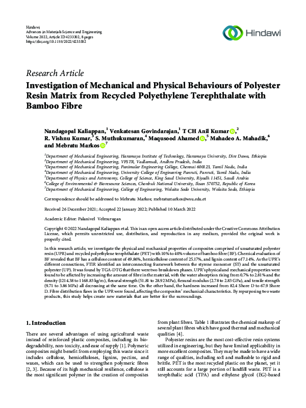 (PDF) Investigation of Mechanical and Physical Behaviours of Polyester ...