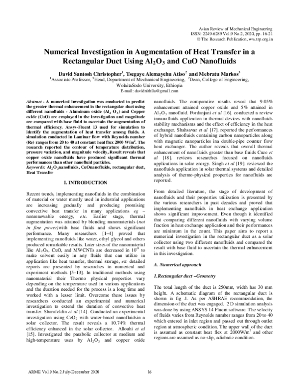 (PDF) Numerical Investigation in Augmentation of Heat Transfer in a ...