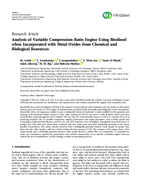 (PDF) Analysis of Variable Compression Ratio Engine Using Biodiesel ...