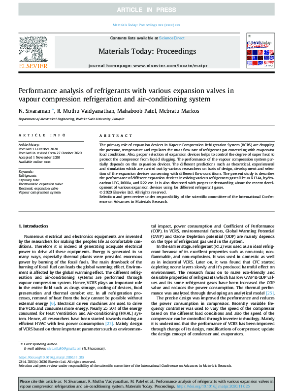 (PDF) Performance analysis of refrigerants with various expansion ...
