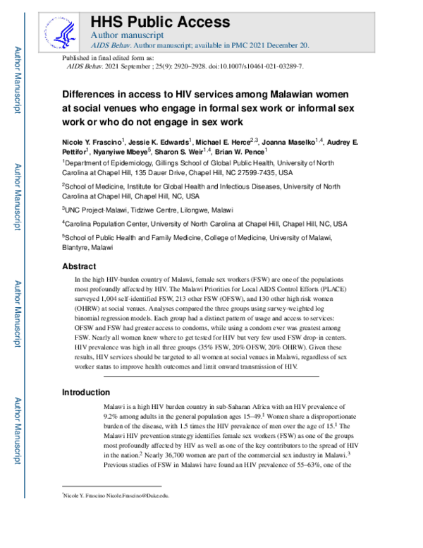 (PDF) Differences in Access to HIV Services and Risky Sexual Behaviors ...