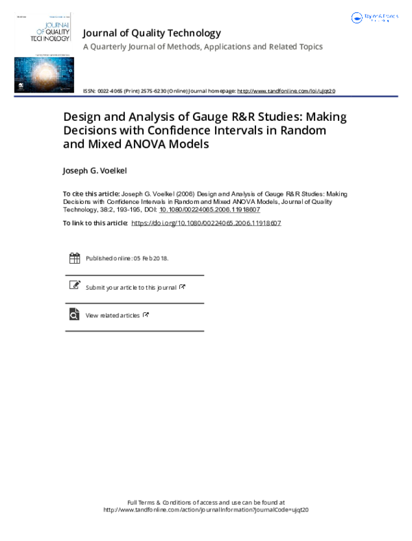 (PDF) Design and Analysis of Gauge R&R Studies: Making Decisions Based ...