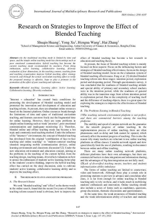 (PDF) Research on Strategies to Improve the Effect of Blended Teaching