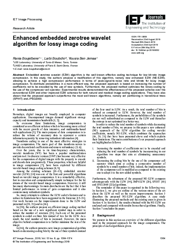 (PDF) An enhanced Embedded Zerotree Wavelet algorithm for lossy image ...