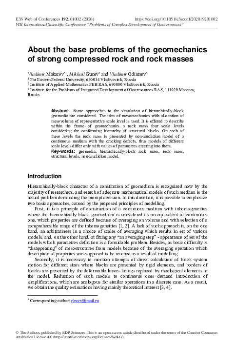 (PDF) About the base problems of the geomechanics of strong compressed ...