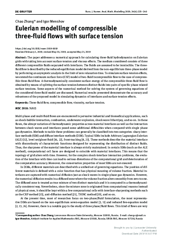 (PDF) Eulerian modelling of compressible three-fluid flows with surface ...