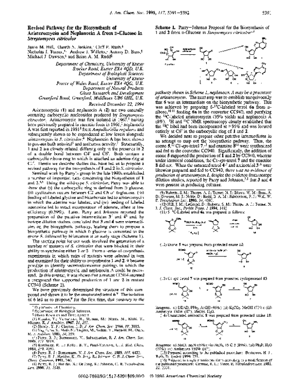 (PDF) Revised pathway for the biosynthesis of aristeromycin and ...