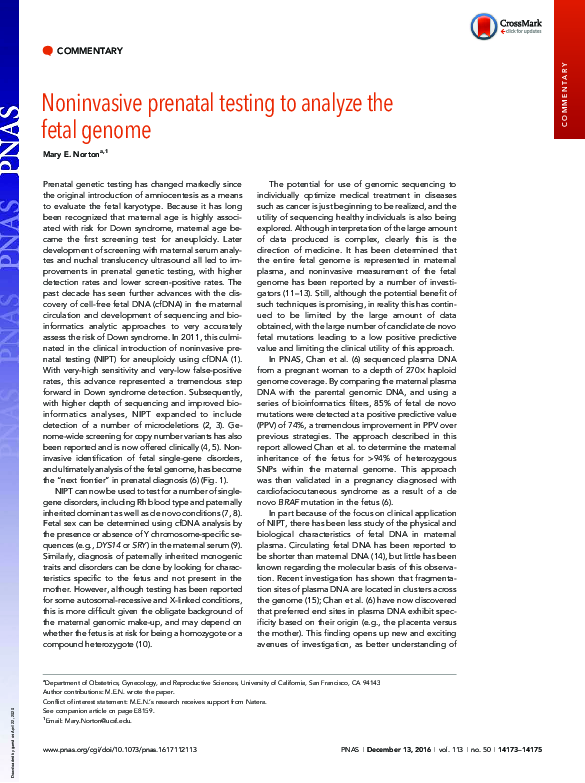 (PDF) Noninvasive prenatal testing to analyze the fetal genome