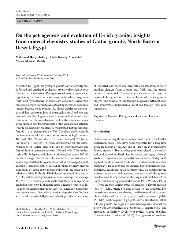 (PDF) On the petrogenesis and evolution of U-rich granite: insights ...