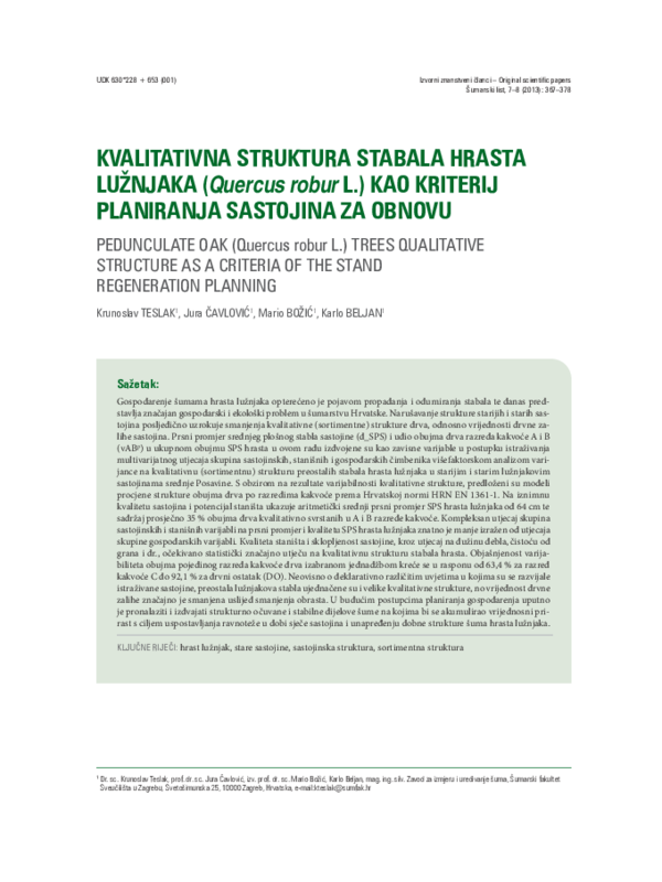 (PDF) Pedunculate oak (Quercus robur L.) trees qualitative structure as a criteria of the stand