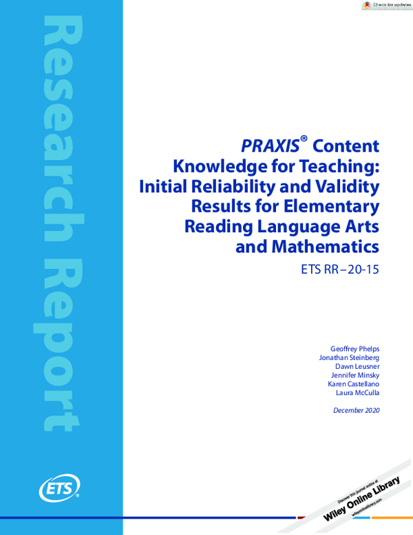 (PDF) PRAXIS ® Content Knowledge for Teaching: Initial Reliability and ...