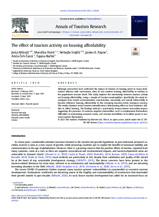 (PDF) The effect of tourism activity on housing affordability