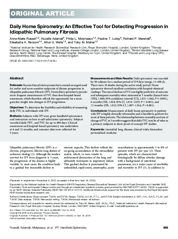(PDF) Daily Home Spirometry An Effective Tool for Detecting