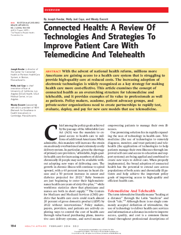 (PDF) Connected Health: A Review Of Technologies And Strategies To ...
