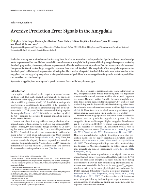 (PDF) Aversive prediction error signals in the amygdala