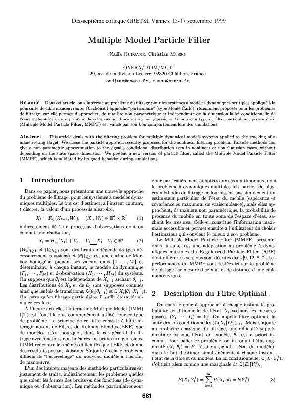(PDF) Multiple model particle filter