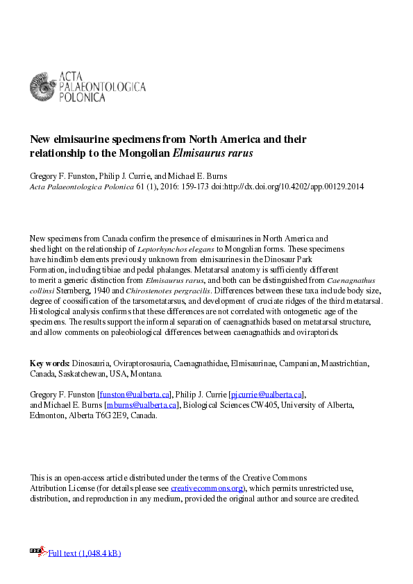 (PDF) New elmisaurine specimens from North America and their ...