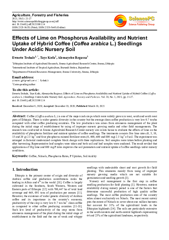 (PDF) Effects of Lime on Phosphorus Availability and Nutrient Uptake of ...