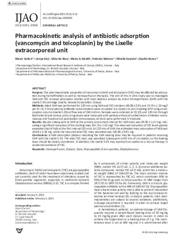 (PDF) Pharmacokinetic analysis of antibiotic adsorption (vancomycin and ...