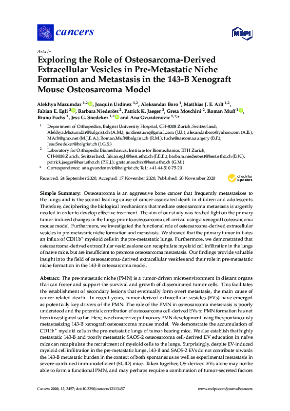 (PDF) Exploring the Role of Osteosarcoma-Derived Extracellular Vesicles ...