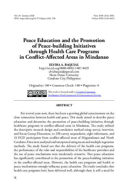 (PDF) Peace Education and the Promotion of Peace-building Initiatives ...