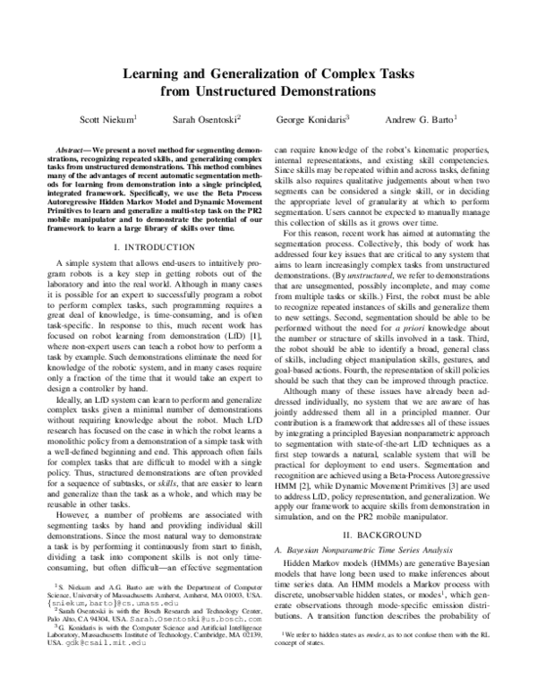 (PDF) Learning and generalization of complex tasks from unstructured ...