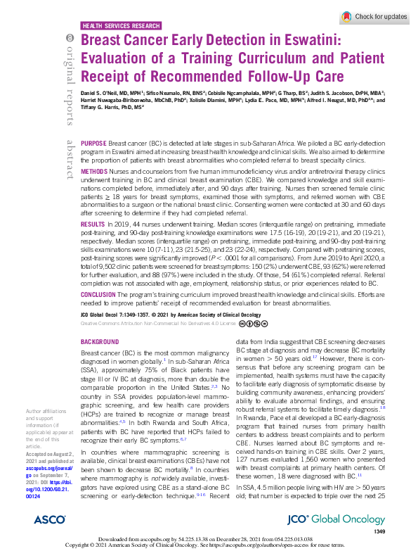 (PDF) Breast Cancer Early Detection in Eswatini: Evaluation of a ...