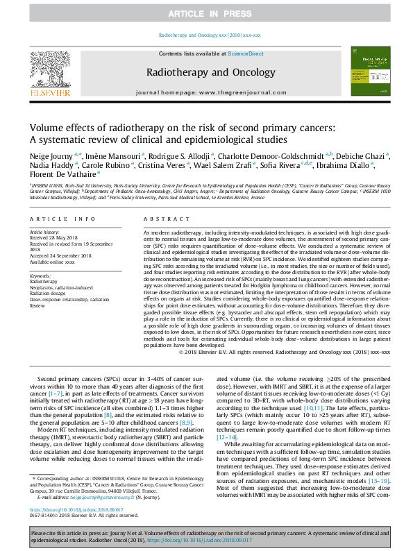 (PDF) Volume effects of radiotherapy on the risk of second primary ...