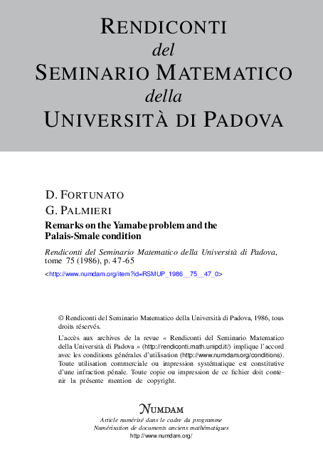 (PDF) Remarks on the Yamabe problem and the Palais-Smale condition