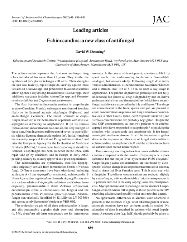 (PDF) Echinocandins a new class of antifungal David Denning
