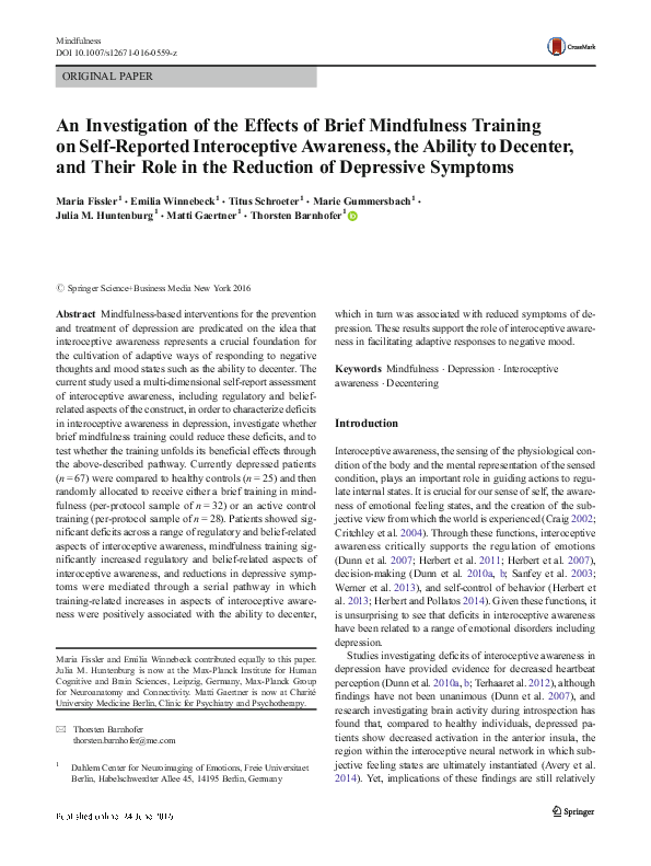 (PDF) An Investigation of the Effects of Brief Mindfulness Training on ...