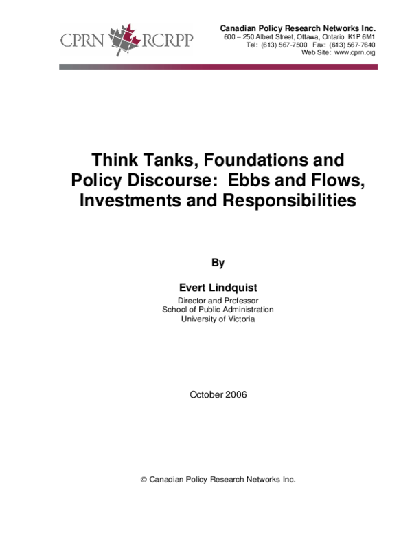(PDF) Think Tanks, Foundations and Policy Discourse: Ebbs and Flows ...