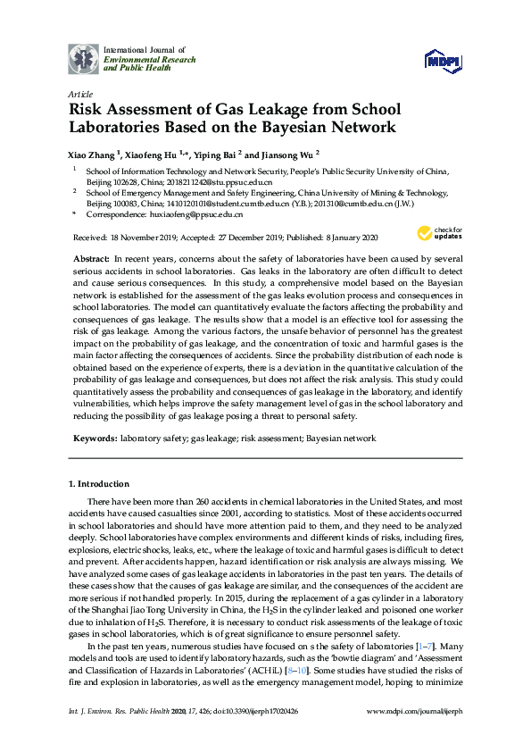 (PDF) Risk Assessment of Gas Leakage from School Laboratories Based on ...