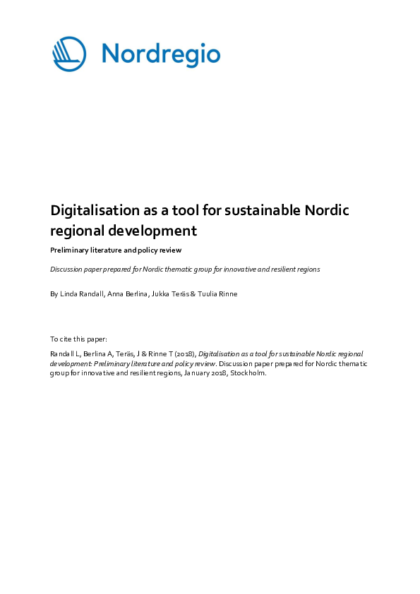 (PDF) Digitalisation as a tool for sustainable Nordic regional ...
