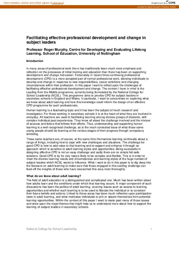 (PDF) Facilitating effective professional development and change in ...