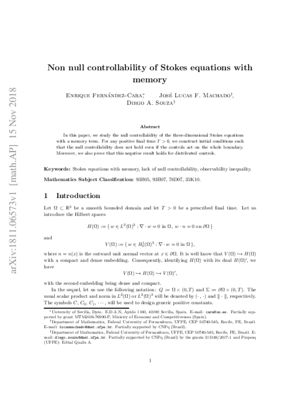 (PDF) Non null controllability of Stokes equations with memory